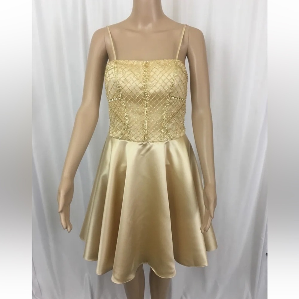 Basix Black Label Gold Strapless Beaded Dress NWT